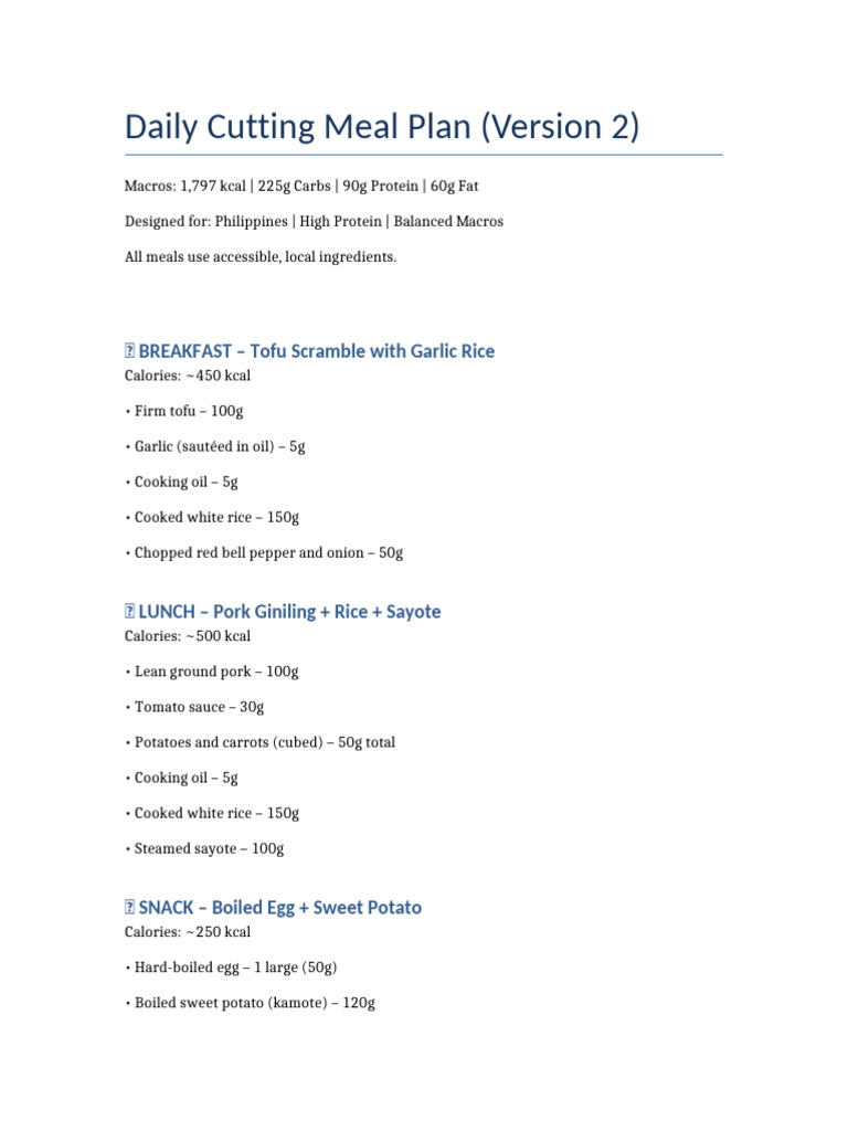 Cutting Meal Plan Philippines V2 | PDF