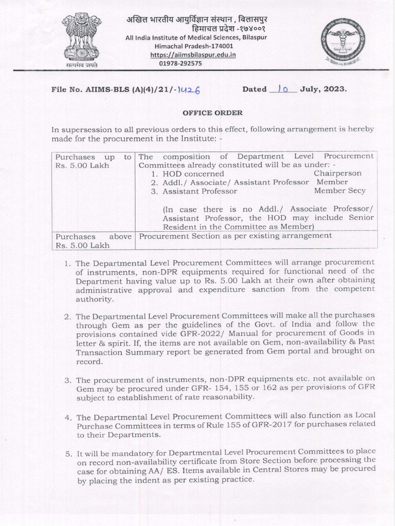 Procurement Committees Office Orders - 230710 - 153236 | PDF