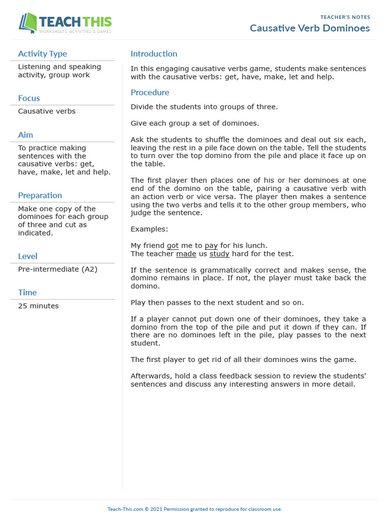 Causative Activity 1 | PDF | Verb | Linguistic Morphology
