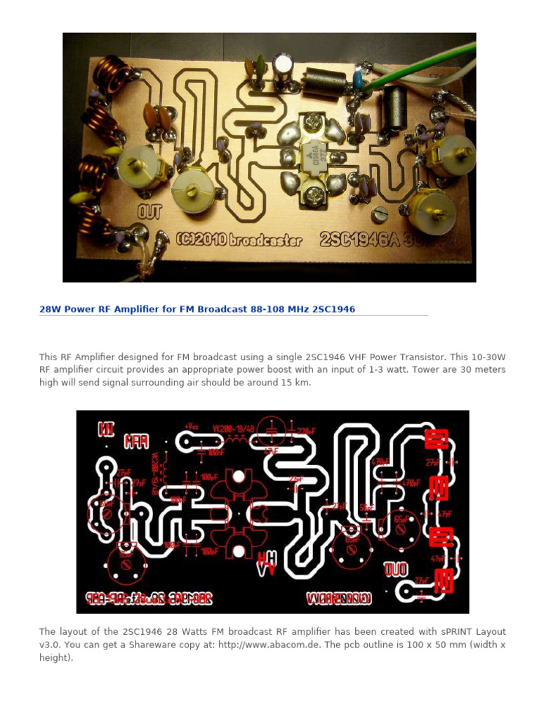 28W RF Amplifier Using 2SC1946 Transistor | PDF
