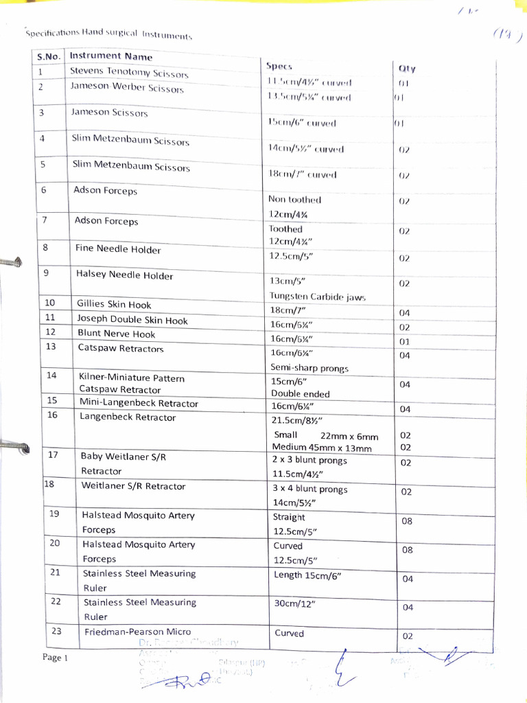 Laparotomy Instrument Specifications | PDF