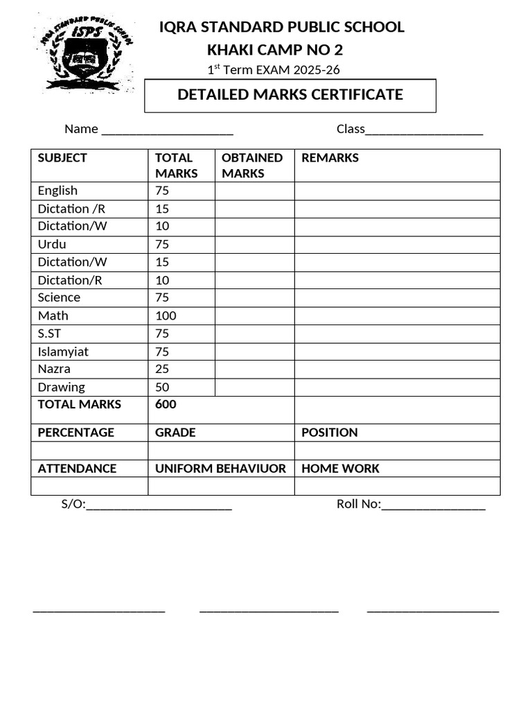 1st Year DMC 2025 Detailed Marks | PDF