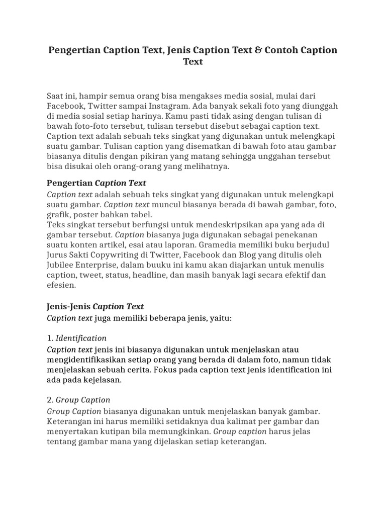 Jenis-Jenis Caption Text dan Fungsinya | PDF