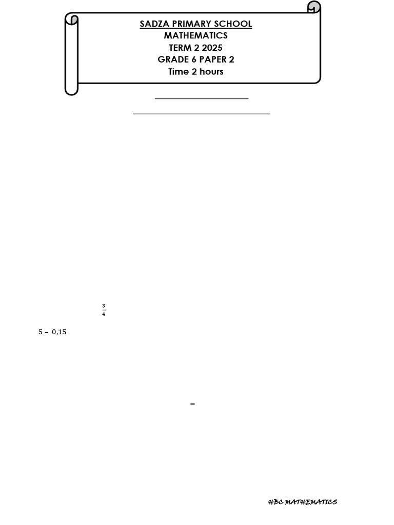 Grade 6 Mathematics Exam Paper 2 2025 | PDF | Mathematics