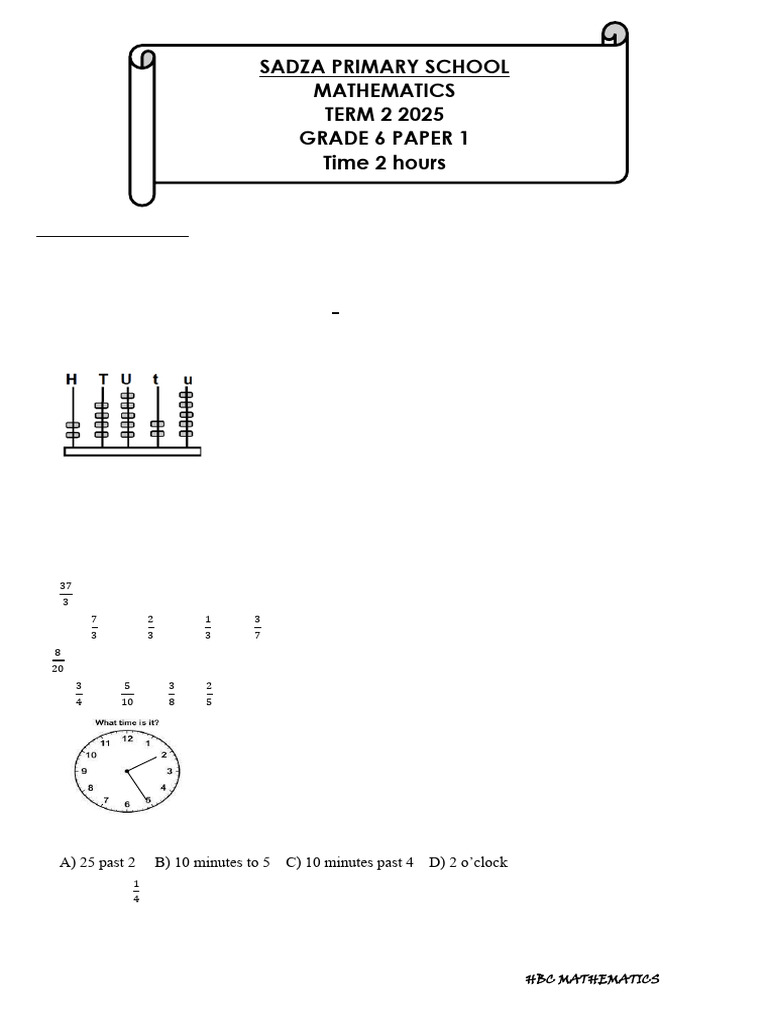 Grade 6 Maths Exam Paper 1 2025 | PDF | Area | Volume