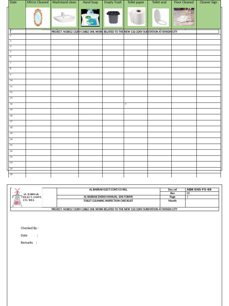 Toilet Cleaning Inspection Checklist | PDF