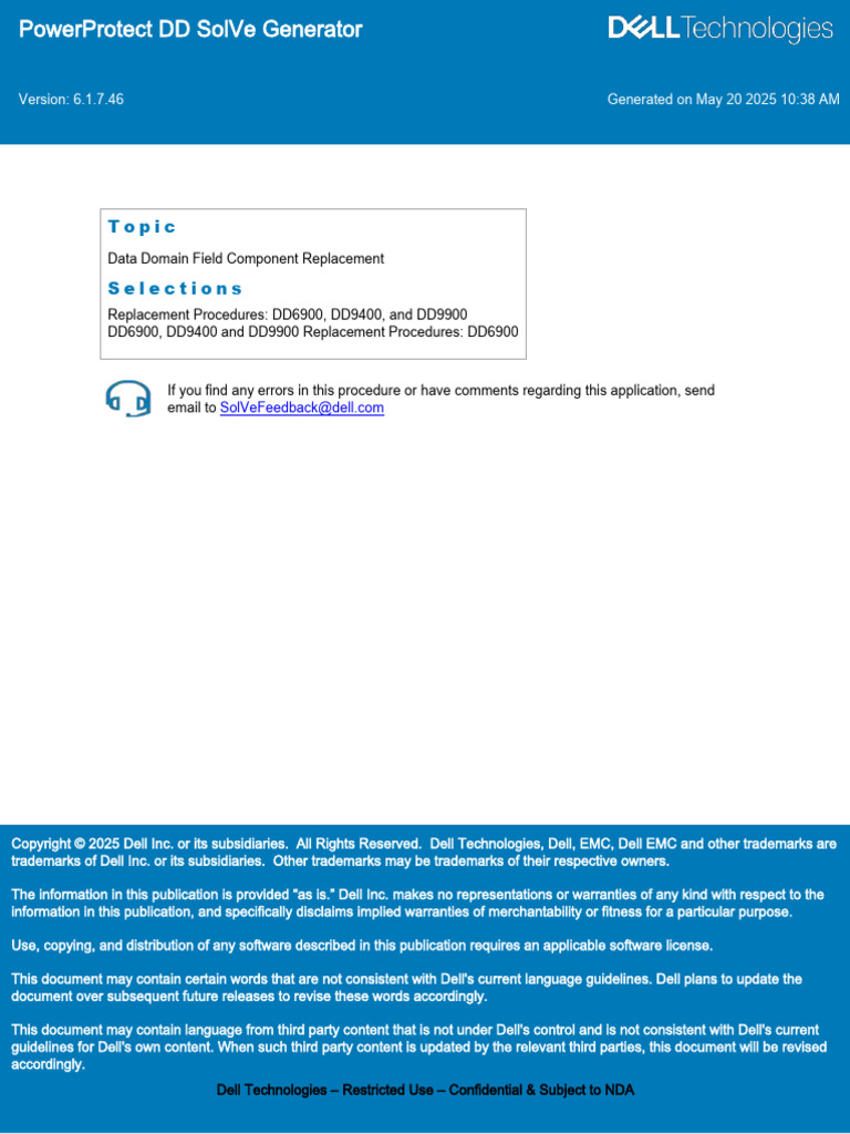 PowerProtect DD - Data Domain Field Component Replacement-DD6900 ...