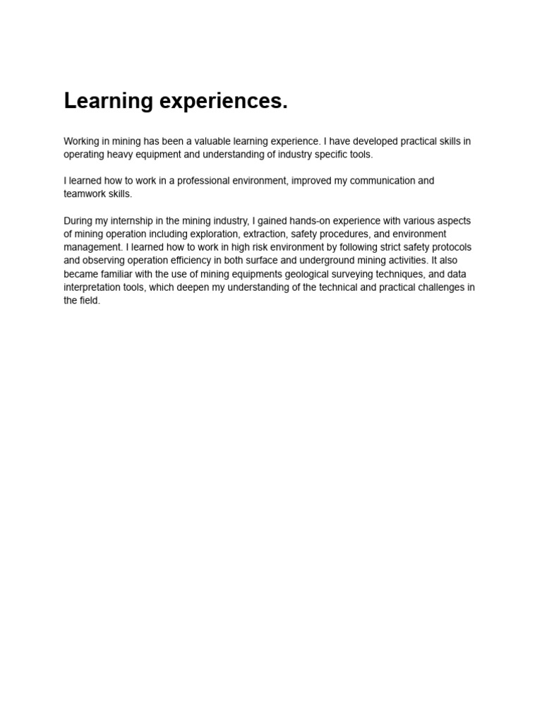 Mining Internship Learning Experience | PDF