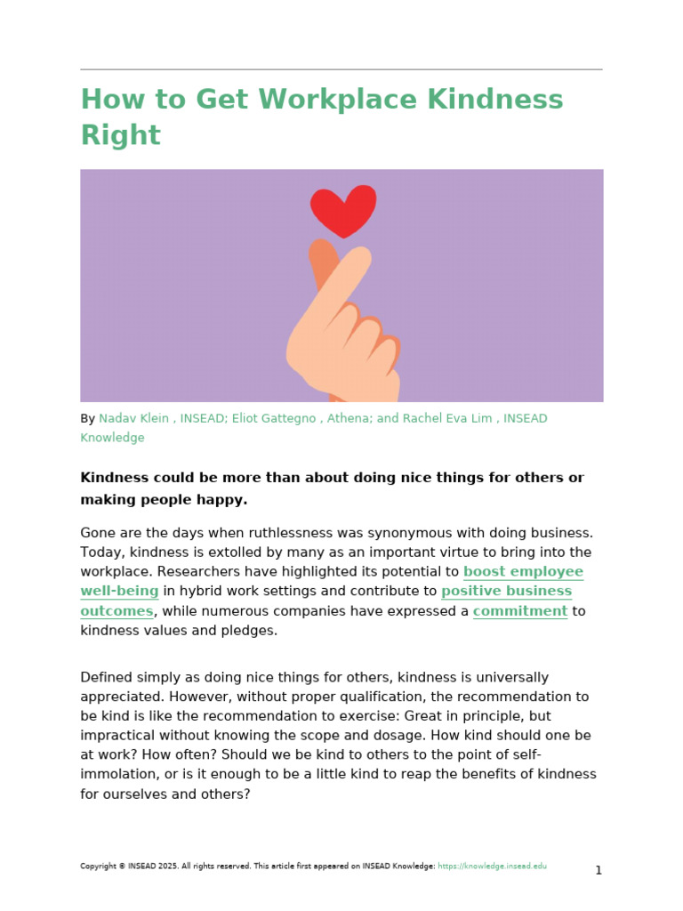 Cultivating Kindness in the Workplace | PDF | Leadership | Happiness