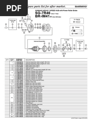Shimano Nexus 7-Speed Hub Parts List | PDF | Axle | Vehicle Technology