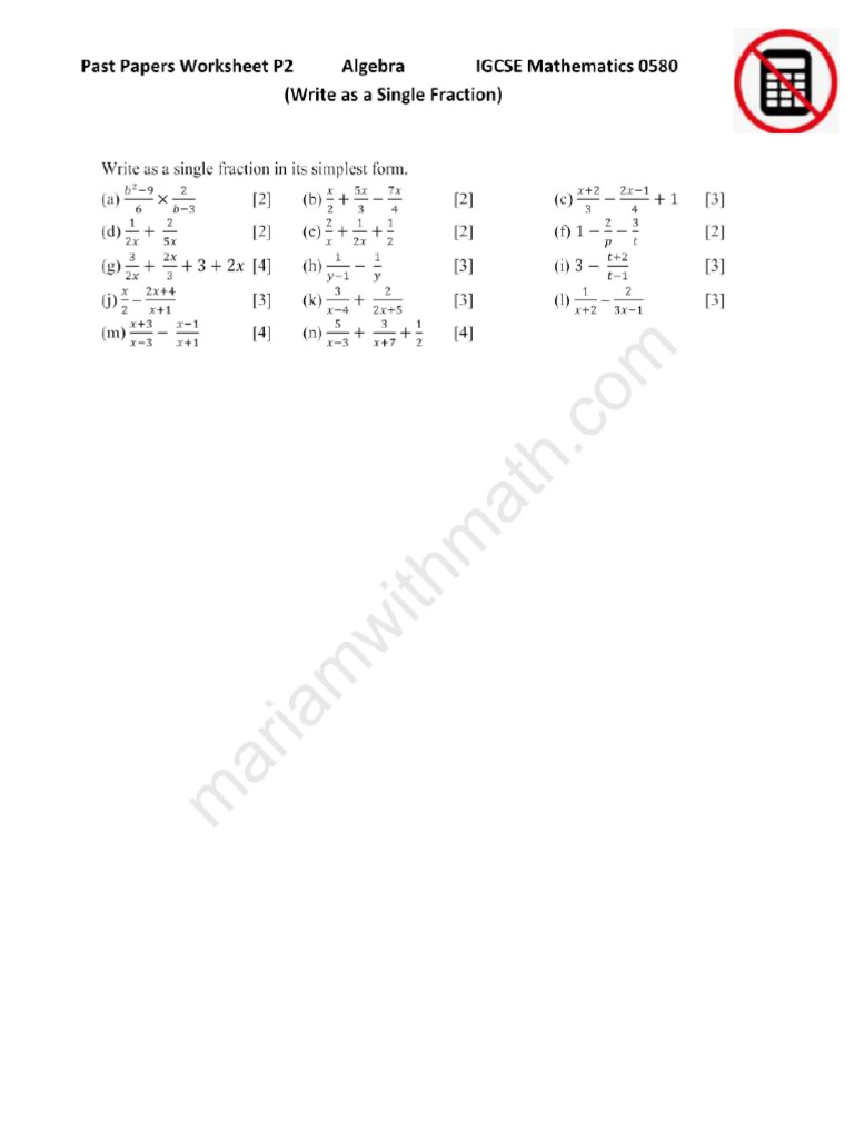 14 (D) Algebra (Write As A Single Fractions) P2 | PDF