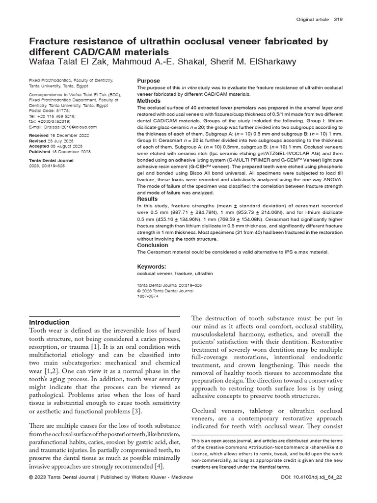 Fracture Resistance of Ultrathin Veneers | PDF | Dentistry Branches ...