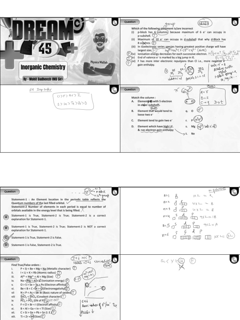 Printable Notes Inorganic Chemistry Dream 45 NEET | PDF