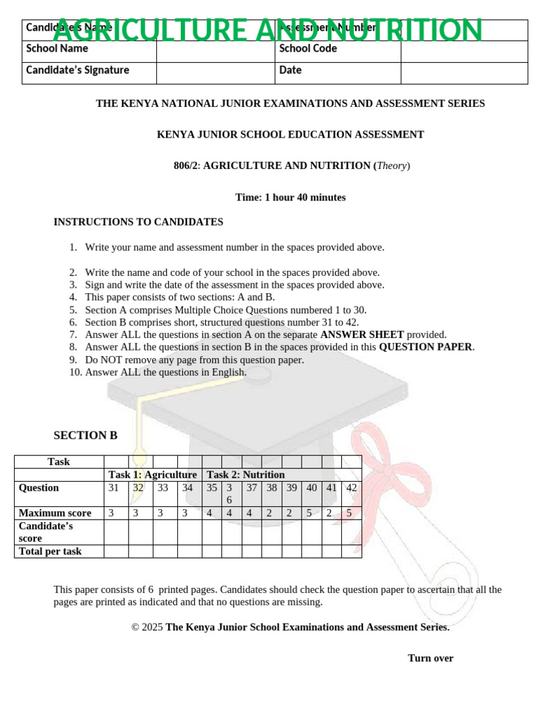 Grade 8 Agriculture & Nutrition Exam | PDF | Soil | Agriculture