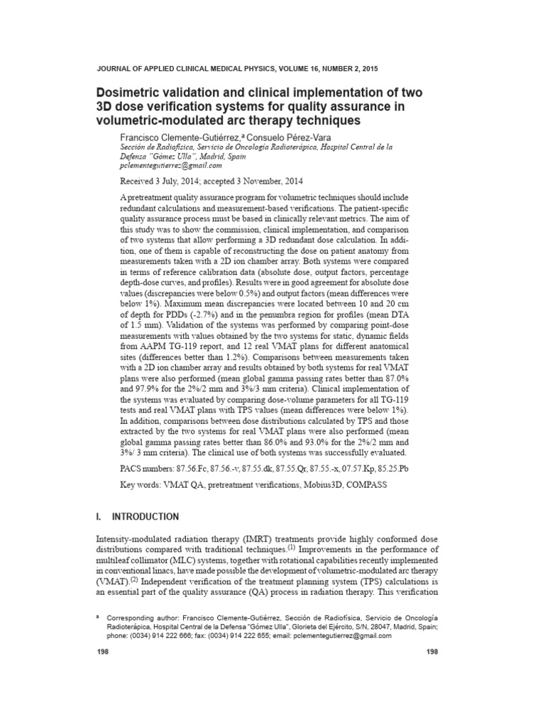 3D Dose Verification for VMAT QA | PDF | Radiation Therapy | Dosimetry