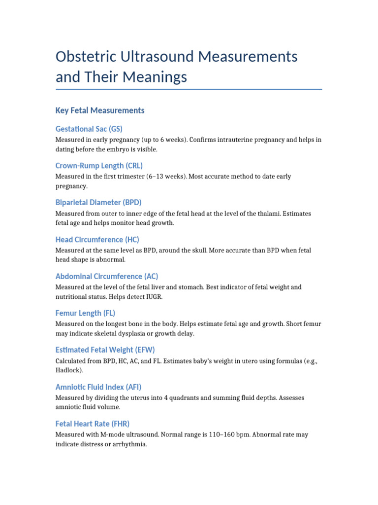 Key Obstetric Ultrasound Measurements | PDF