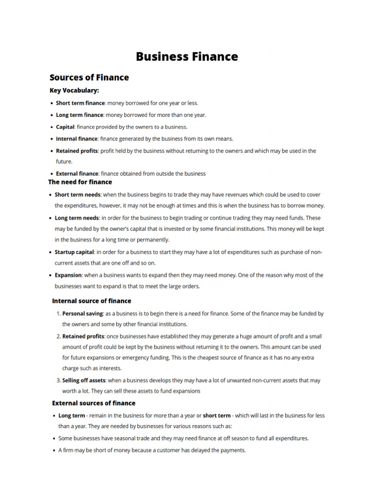 Unit 3 Business Finance Notes | PDF