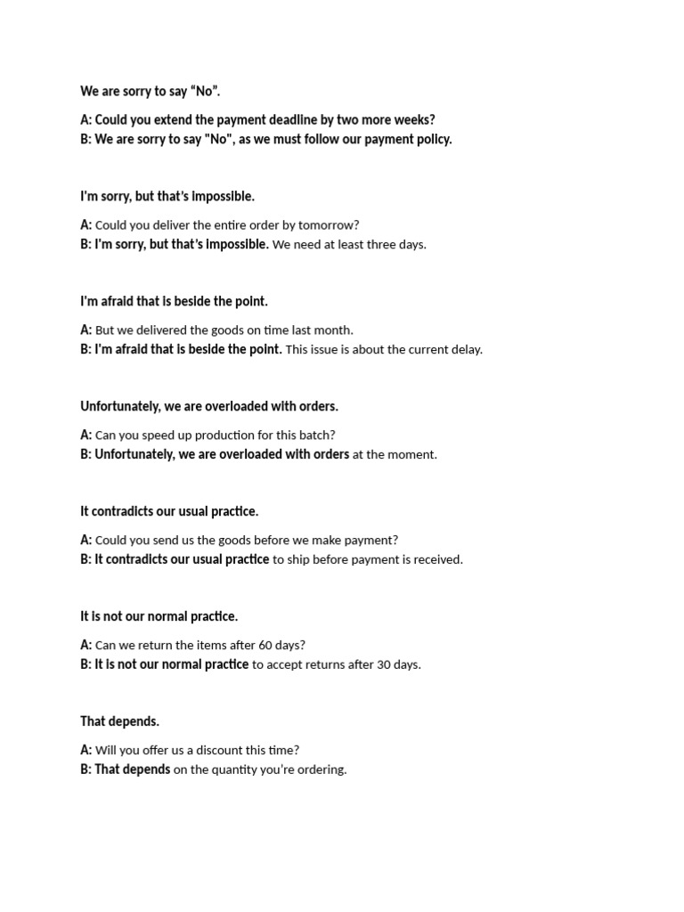Common Business Refusals and Responses | PDF