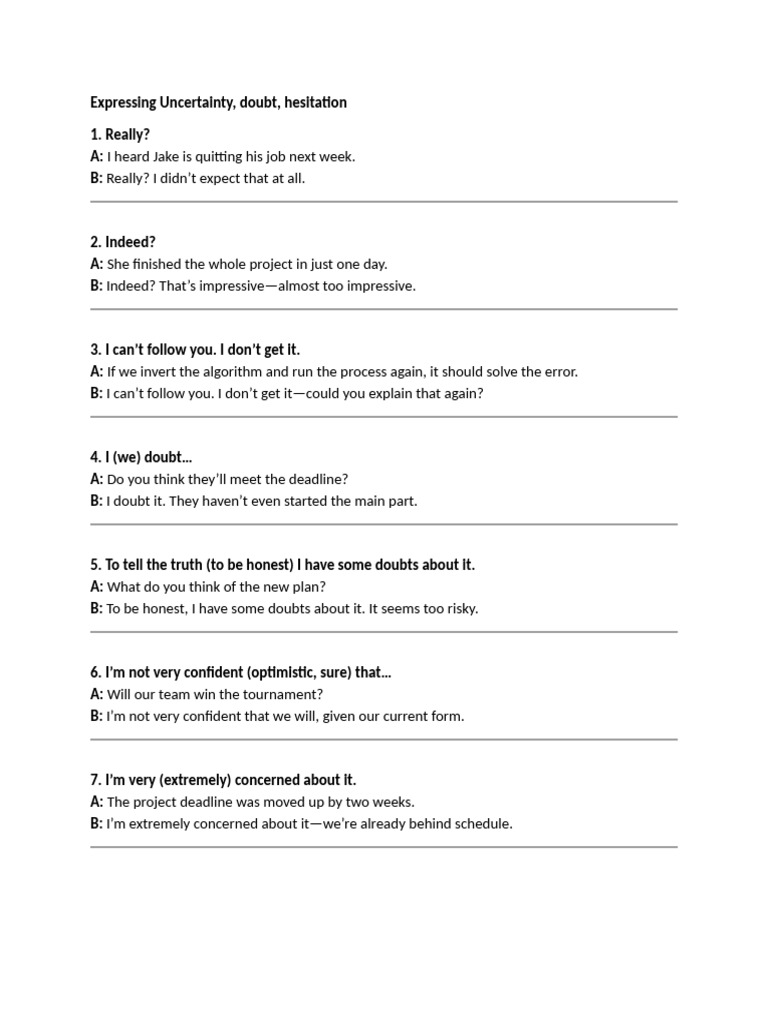 Expressions of Doubt and Uncertainty | PDF