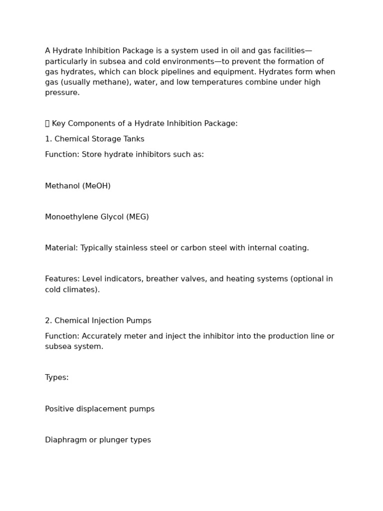 Hydrate Inhibition System Overview | PDF | Valve | Pump