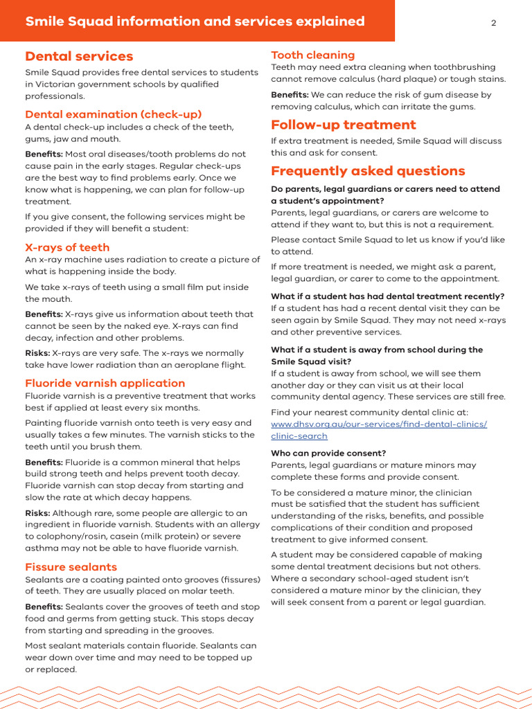 Smile Squad Information Sheet | PDF | Dentistry | Human Tooth