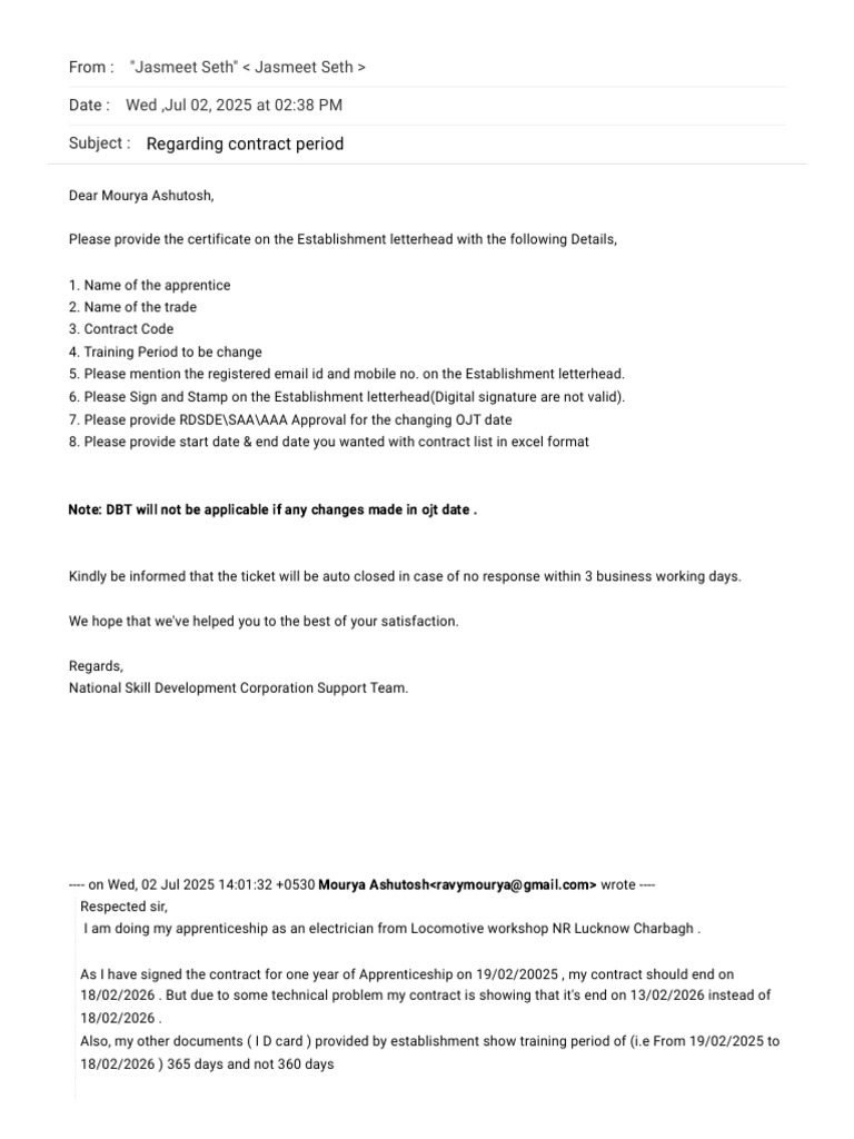 Correction Request for Apprentice Contract | PDF