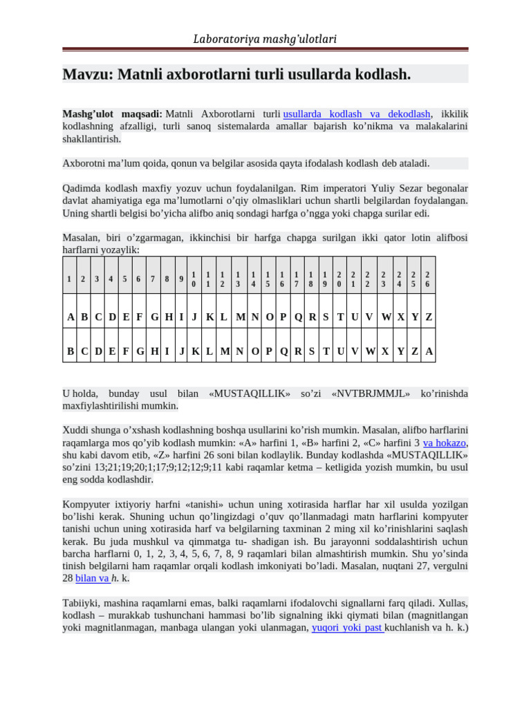 L4-Labaratoriya Mashg'Uloti - Matnli Axborotlarni Turli Usullarda ...