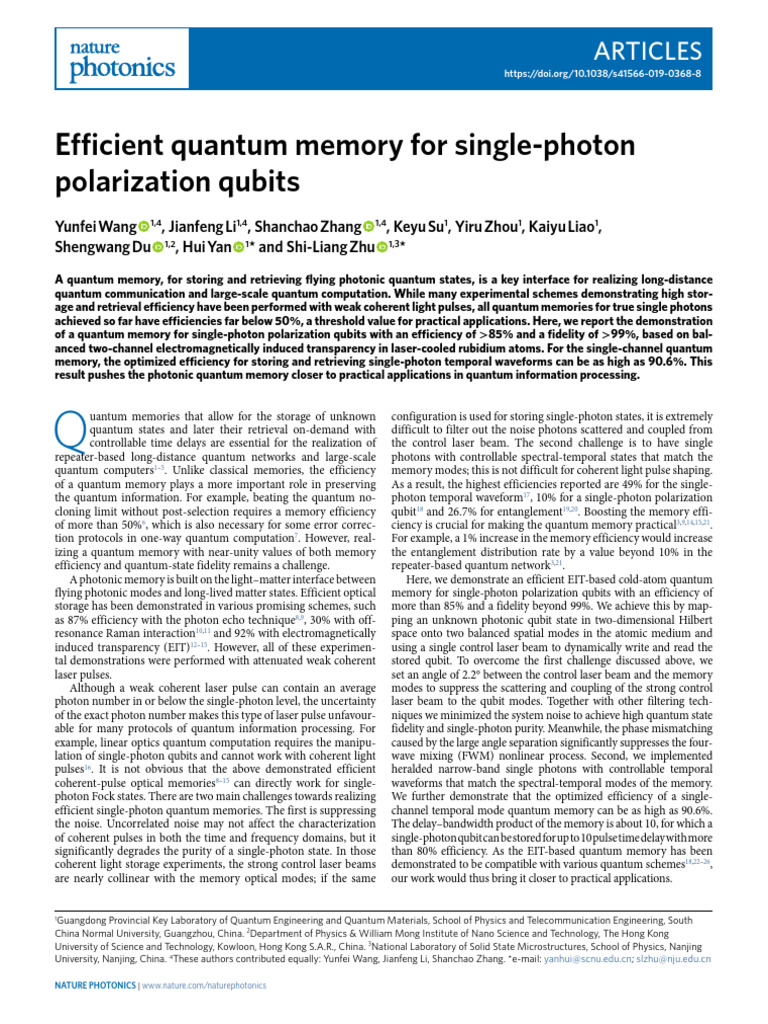 Efficient Quantum Memory for Polarization Qubits | PDF | Light ...
