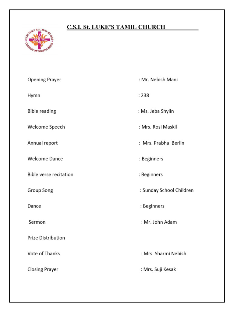 Sunday School Annual Day Program 2025 | PDF