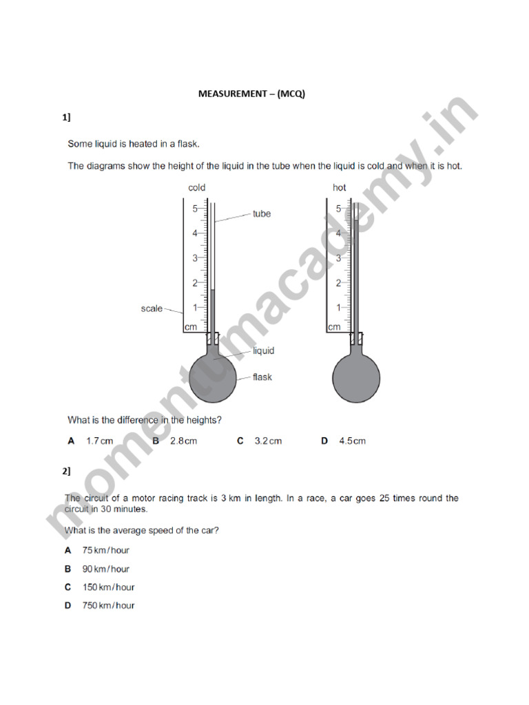 Measurement MCQ Practice Questions | PDF