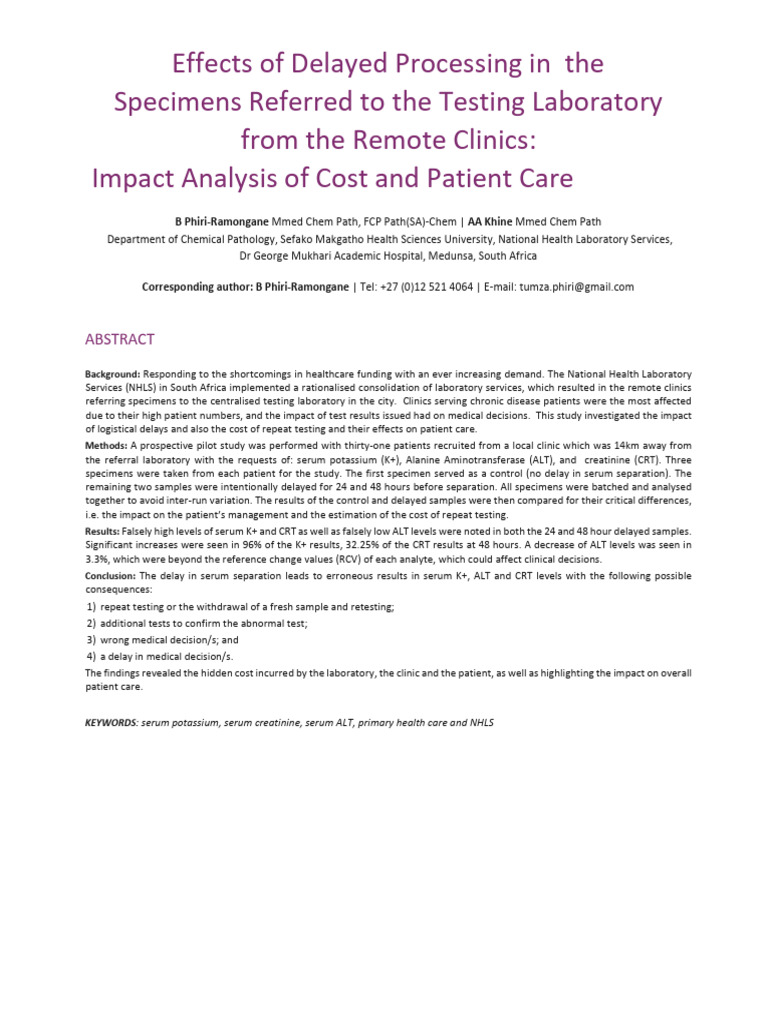 Impact of Delayed Specimen Processing | PDF | Sampling (Statistics ...