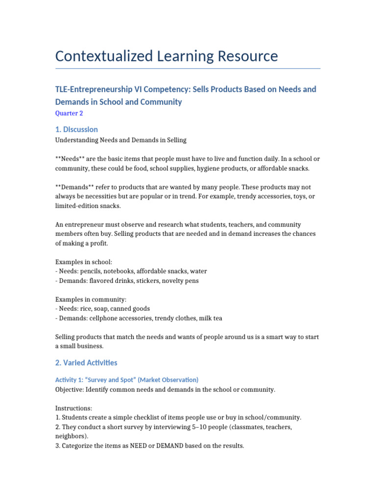 Selling Needs vs. Demands in Business | PDF | Entrepreneurship