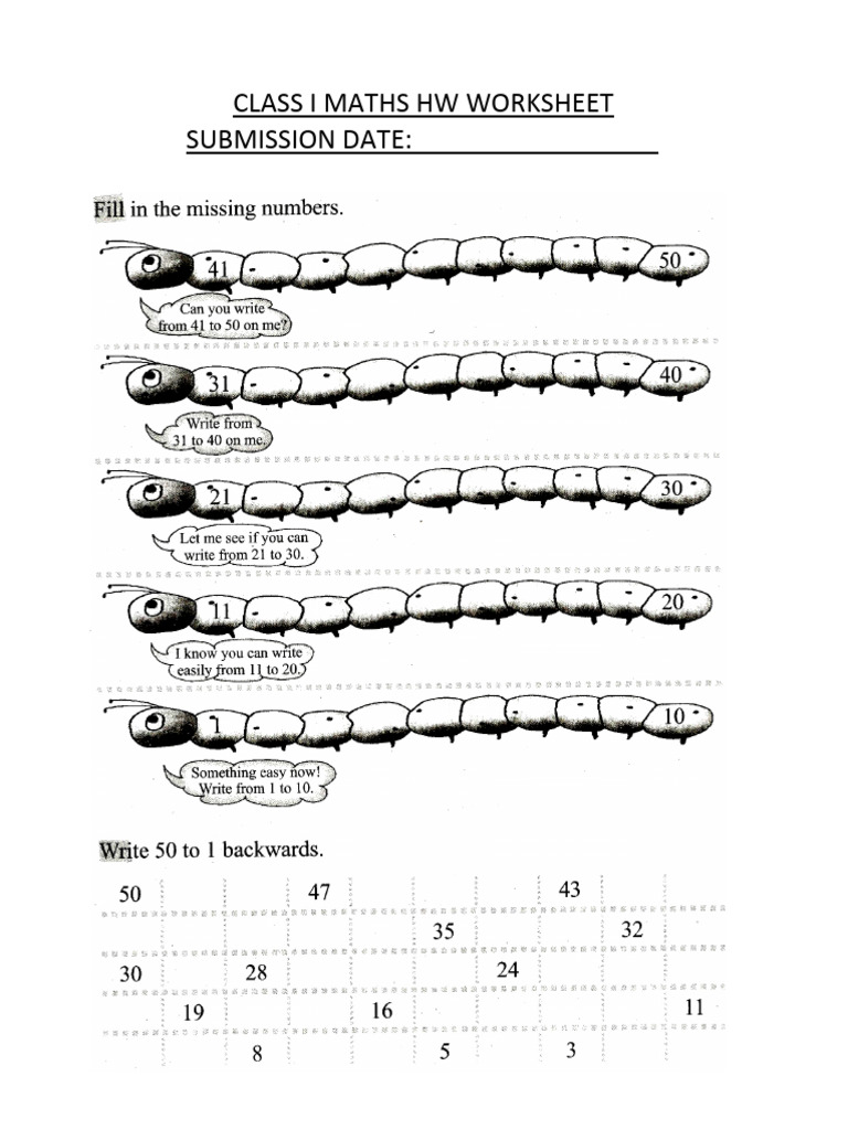 CBSE Class 1 Maths Practice Worksheetss (102) - Missing Numbers | PDF