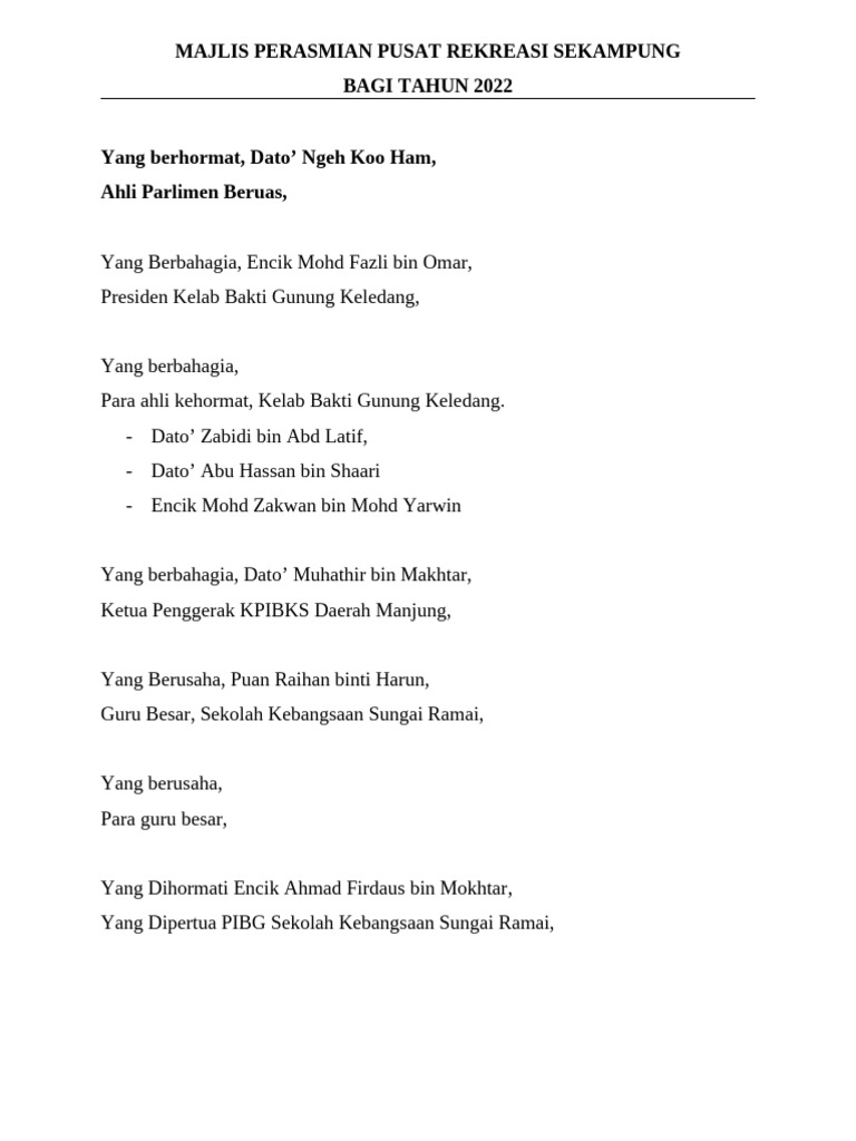 Perasmian Pusat Rekreasi Sekampung 2022 | PDF