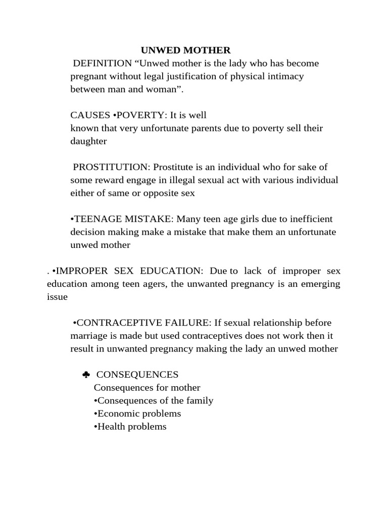 Unwed Mother: Definition and Support | PDF
