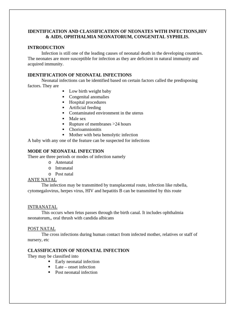 Neonatal Infections: Identification & Classification | PDF | Sepsis ...
