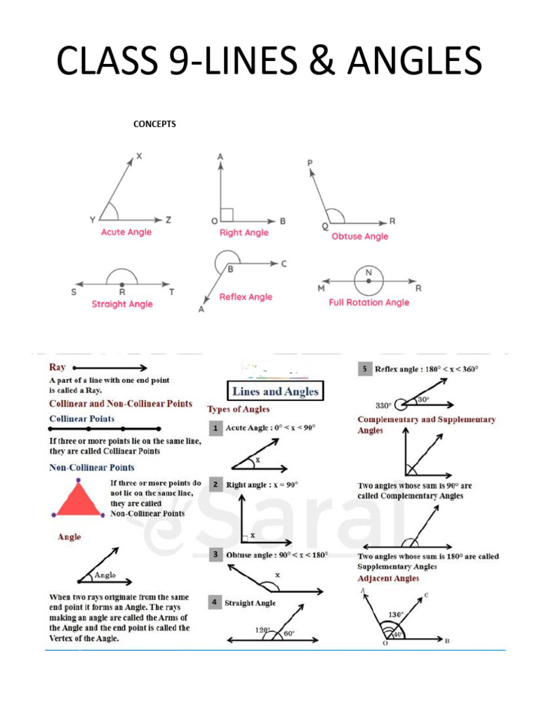 Class 9 Lines and Angles Worksheet | PDF