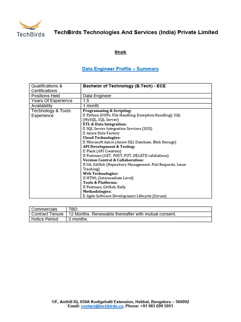Data Engineer Profile: SSIS & Azure Skills | PDF | Databases ...