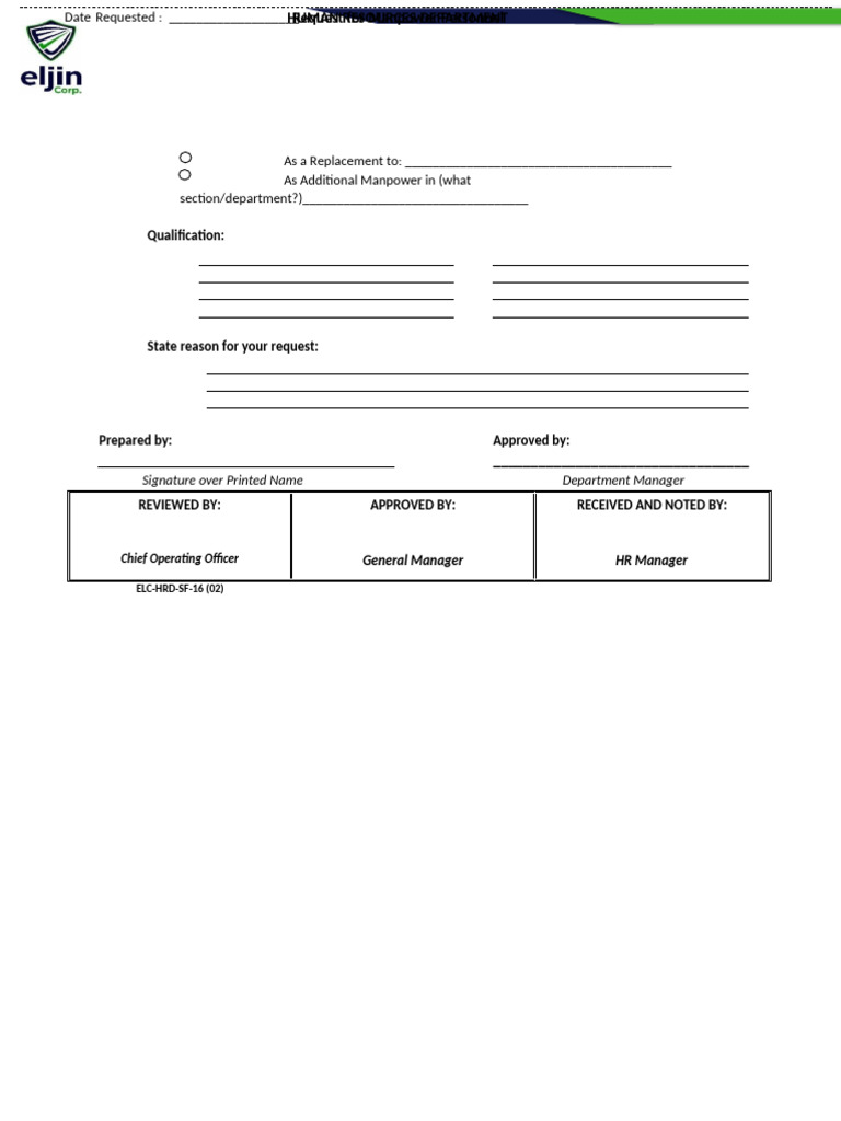 Manpower Request Form Template | PDF