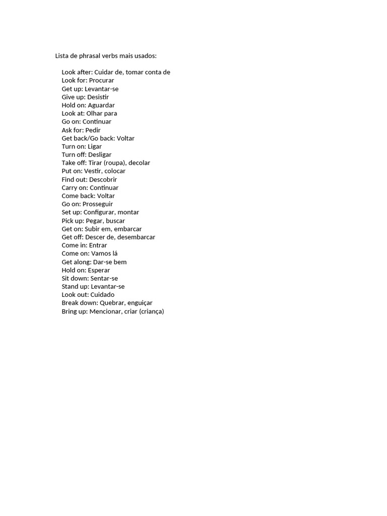 Lista de Phrasal Verbs Comuns | PDF