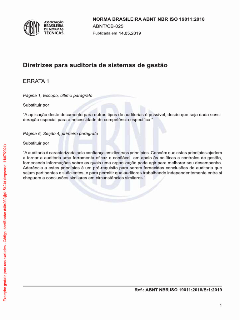 Abnt NBR Iso 19011 - 2018 - Errata 2019 | PDF