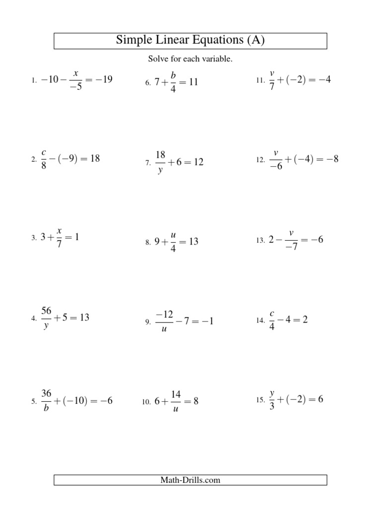 Simple Linear Equations Practice | PDF