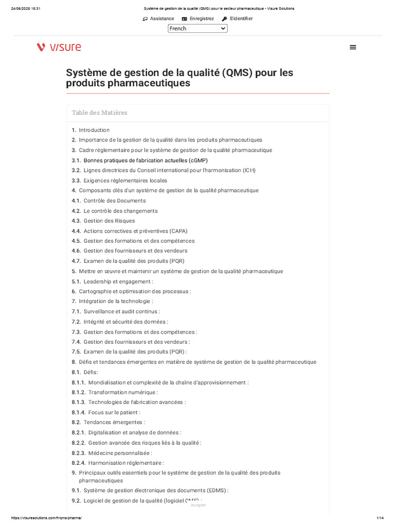 QMS pour l'Industrie Pharmaceutique | PDF | Système de management de la ...