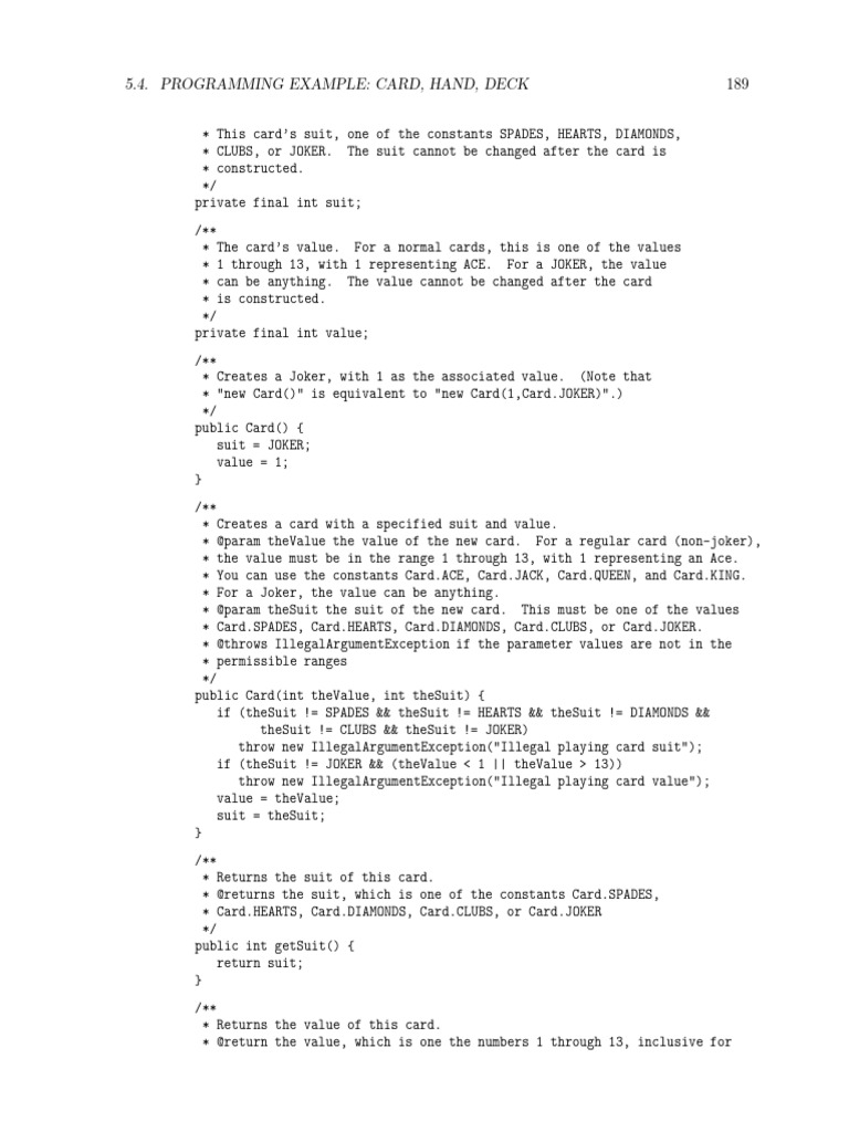 Card Class Programming Example | PDF
