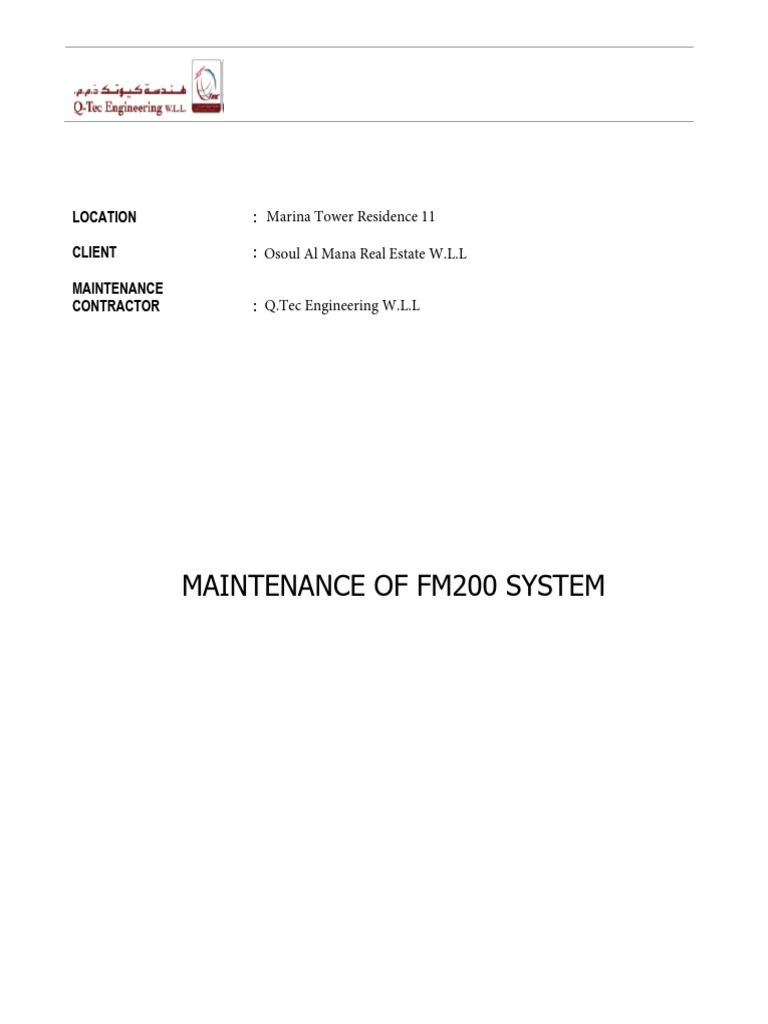 FM-200 System Maintenance Method Statement | PDF | Equipment ...
