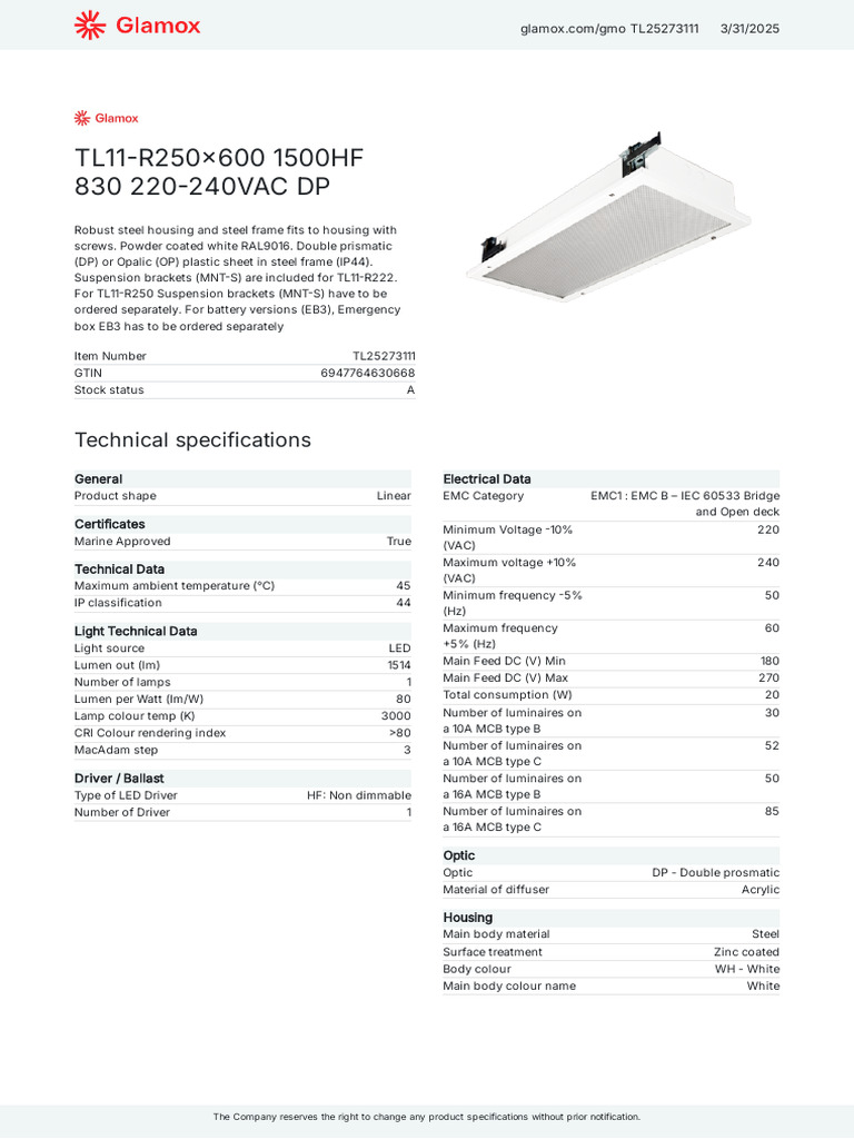 TL11-R250x600 LED Light Fixture | PDF | Light Emitting Diode ...