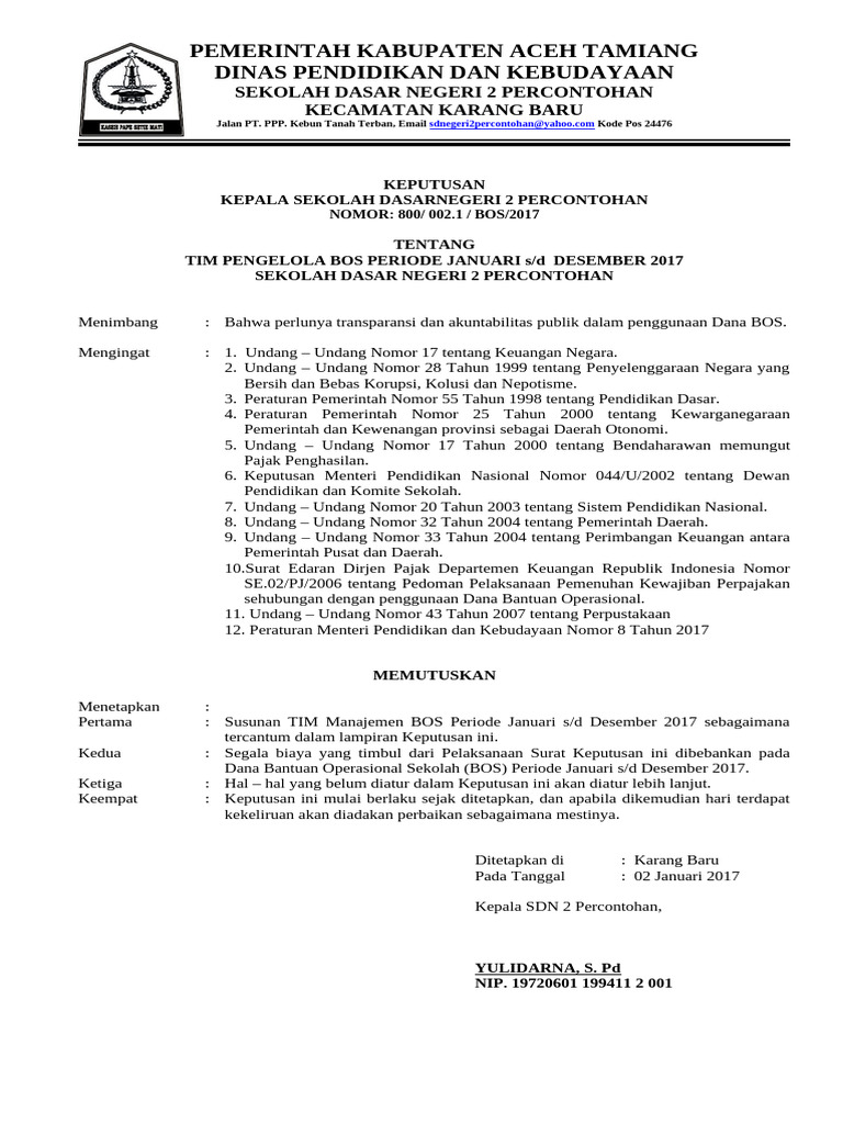 Tim Pengelola BOS SDN 2 Percontohan 2017 | PDF