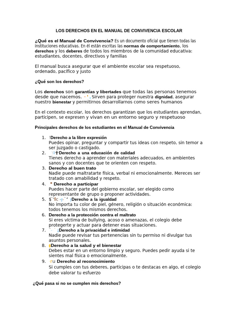 Derechos en el Manual de Convivencia Escolar | PDF | Maestros