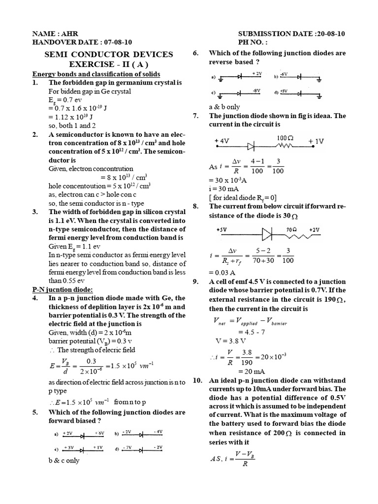 Semiconductor Devices and Diode Analysis | PDF | P–N Junction | Bipolar ...