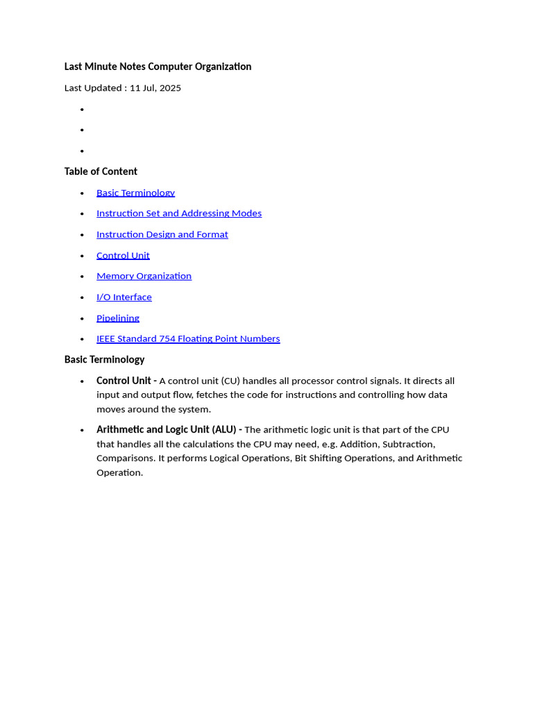 Last Minute Notes on Computer Organization | PDF | Cpu Cache | Input/Output